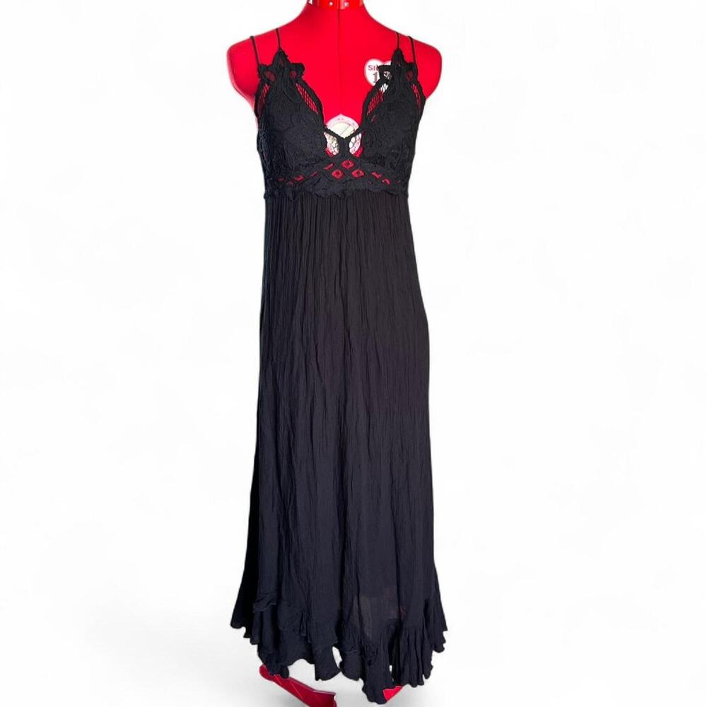 Free People FP One Adella Maxi Slip Black XS Whimsygoth Sultry Dark Fairycore‎